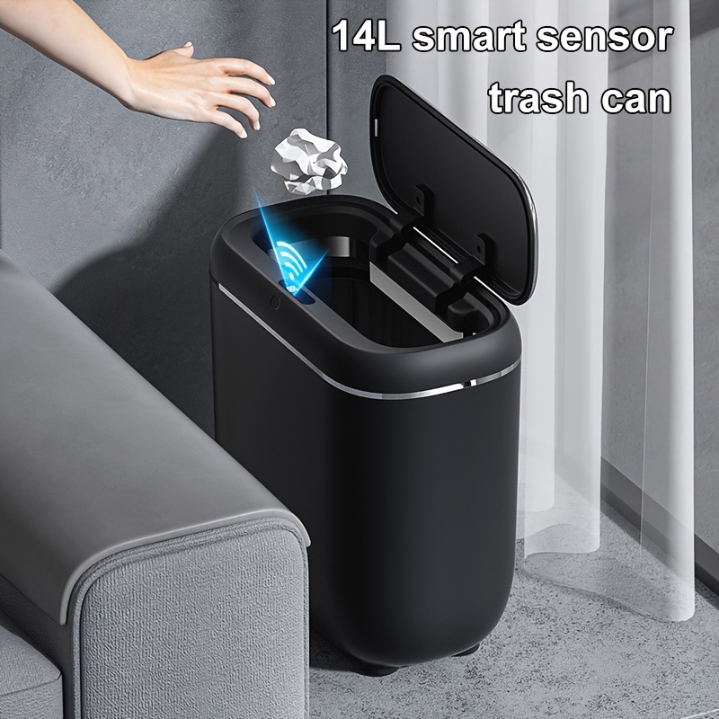 

1pc Intelligent Sensor Trash Can, Battery-operated Slim Design, With 3 Sensing Modes, Plastic, For Kitchen/bathroom/living Room