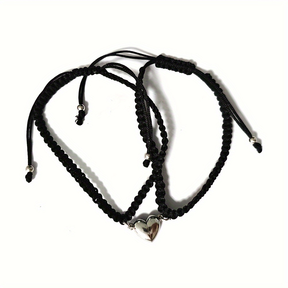 Image of Custom 2pcs Set Adjustable Size Couple Bracelet Personalized Name Initials Custom 26 Letter Heart Black And White Bracelet Couple Bracelet Valentine's Day Gift Lover Gift