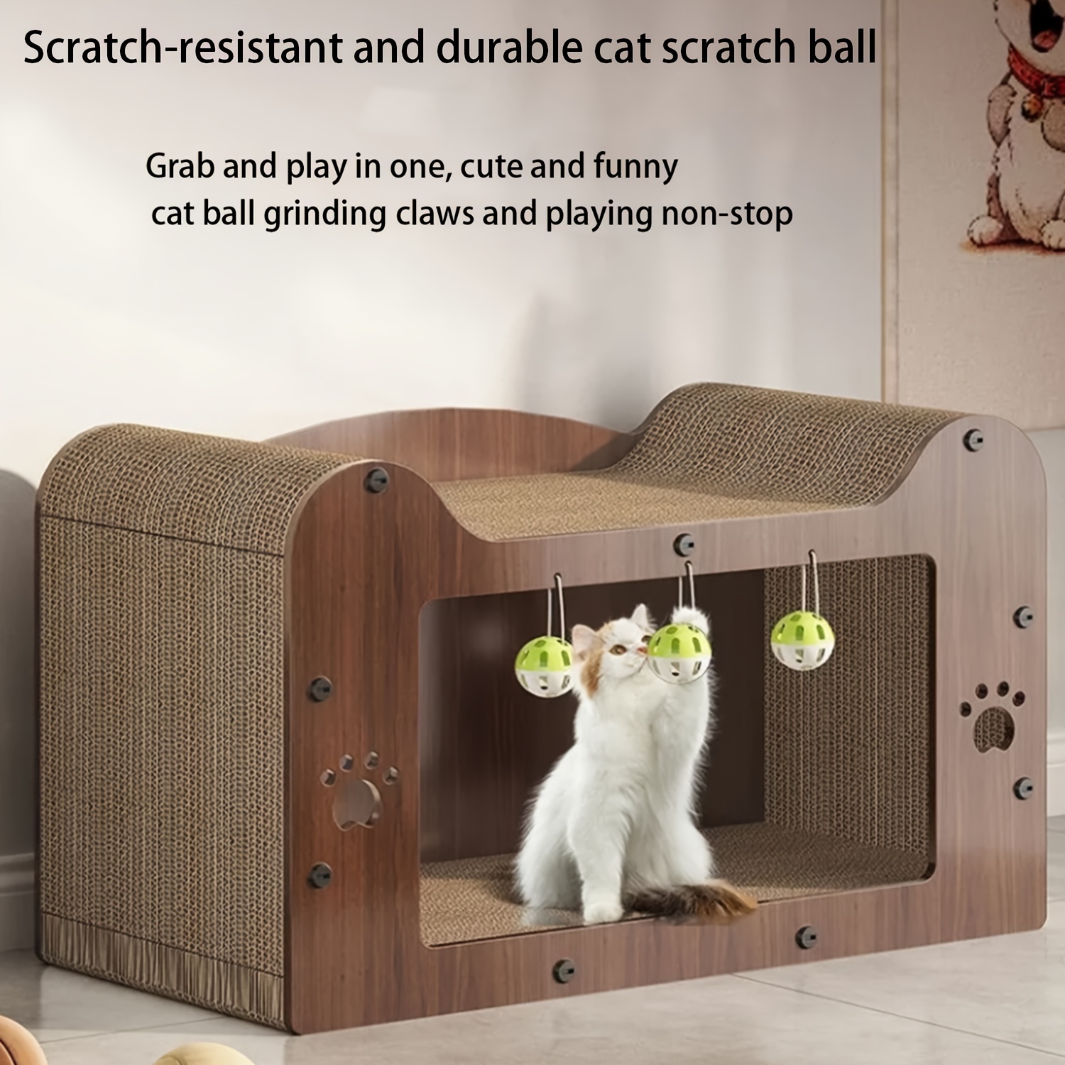 

Wooden Cat Scratcher, Durable Scratch-resistant Cat House, Stand-up Cat Claw Sofa, Corrugated Cardboard Cat Toy, All-season Pet Furniture, 1pc, For Cats