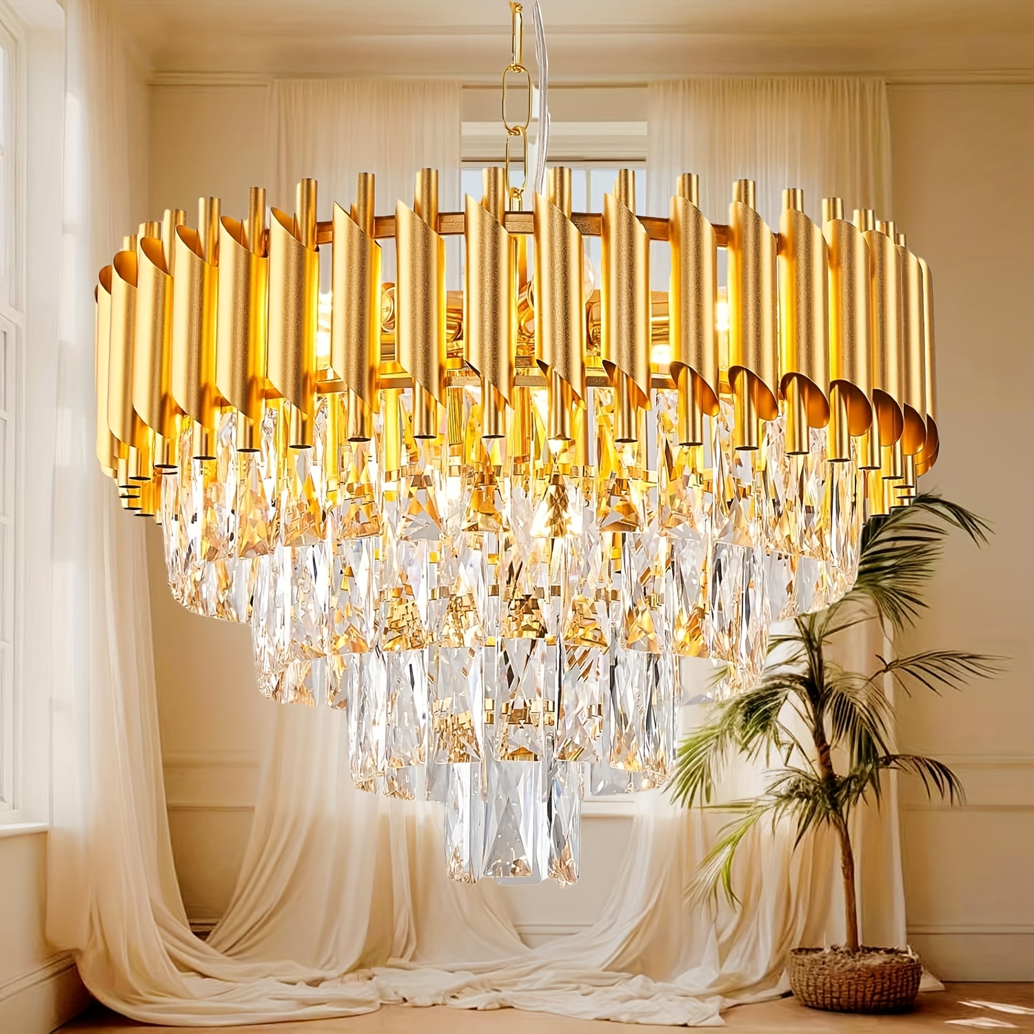 Crystal Pendant Light, K9 Circular Crystal Pendant Light Fixture, Pendant Light Ceiling Light Fixture, Dining Room, Living Room, Bedroom Entrance E14 * 7 Light Fixture (bulb Not Included)