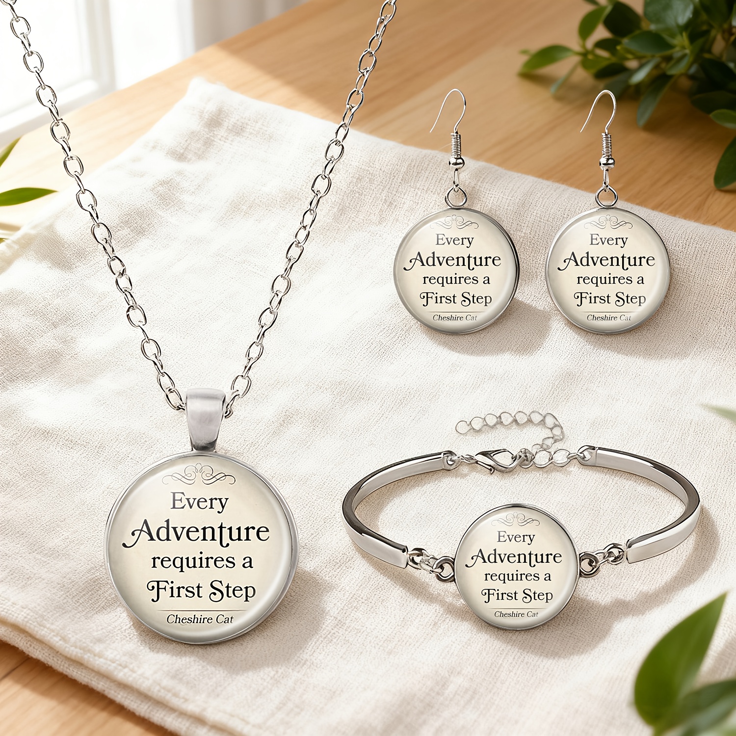 4pcs Adventure First Step Jewelry Set, Necklace Bracelet Earrings