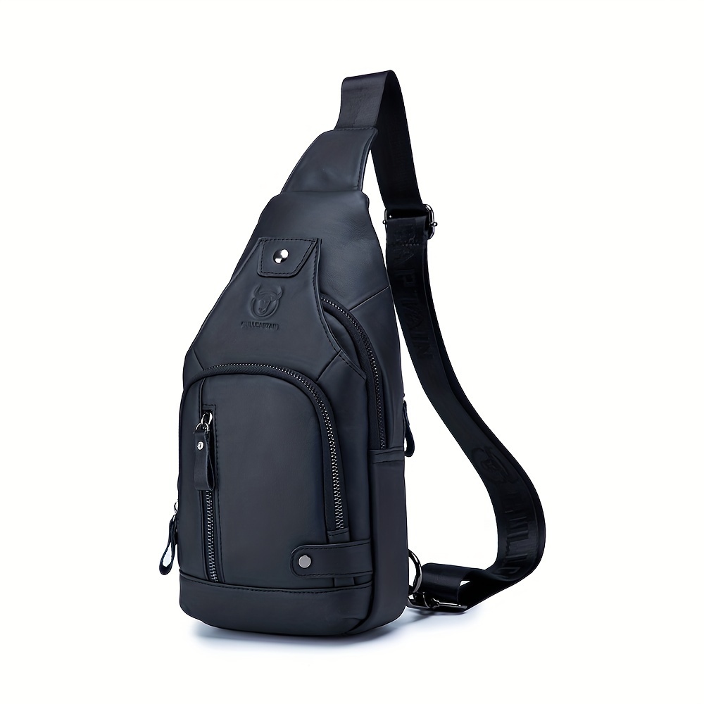 TEMU Men's Sling Backpack Genuine Leather Chest Bag Crossbody Bag Shoulder Bag