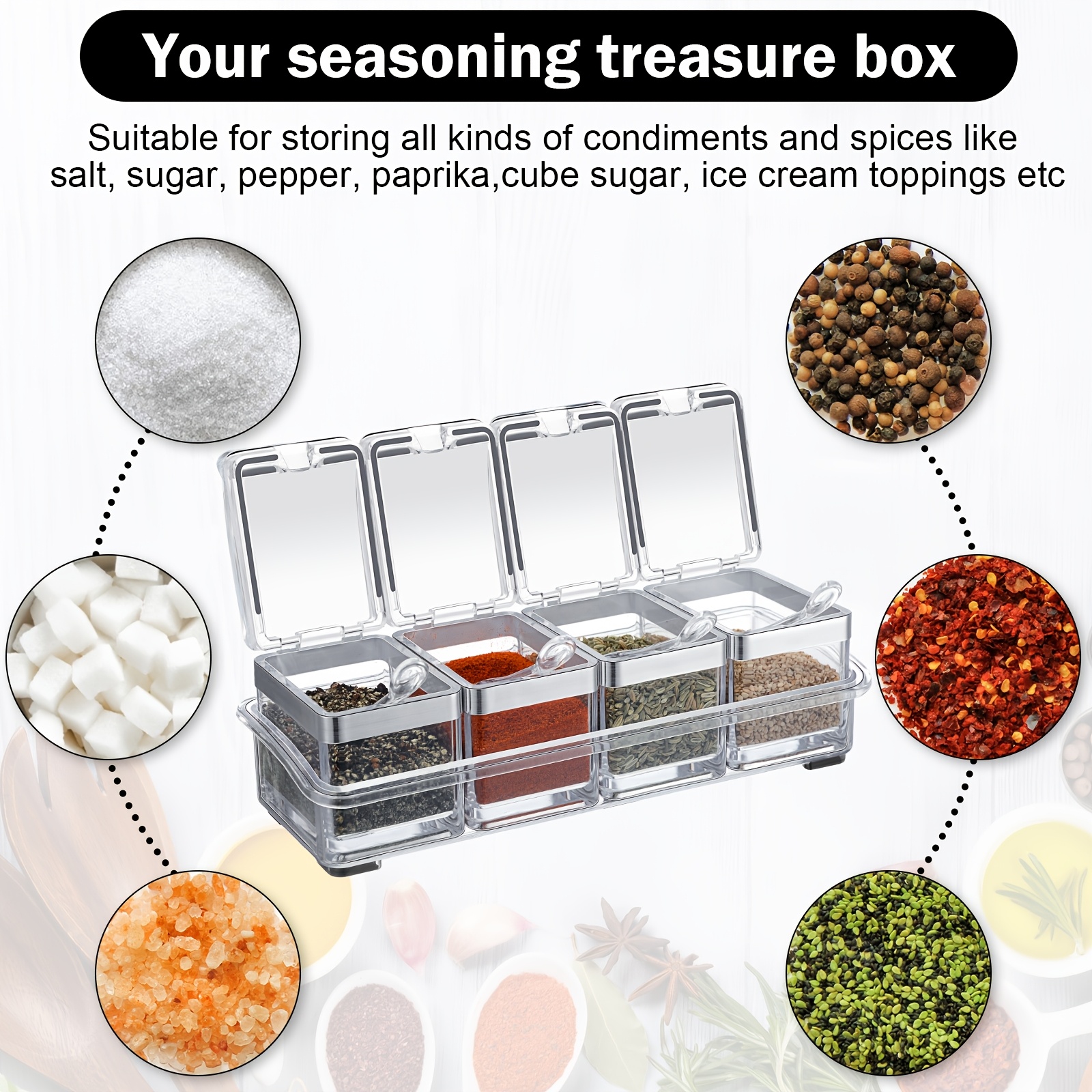 8pcs clear acrylic spice organizer set with lids spoons transparent seasoning containers for kitchen storage ideal for spices salt sugar and condiments Product details 2