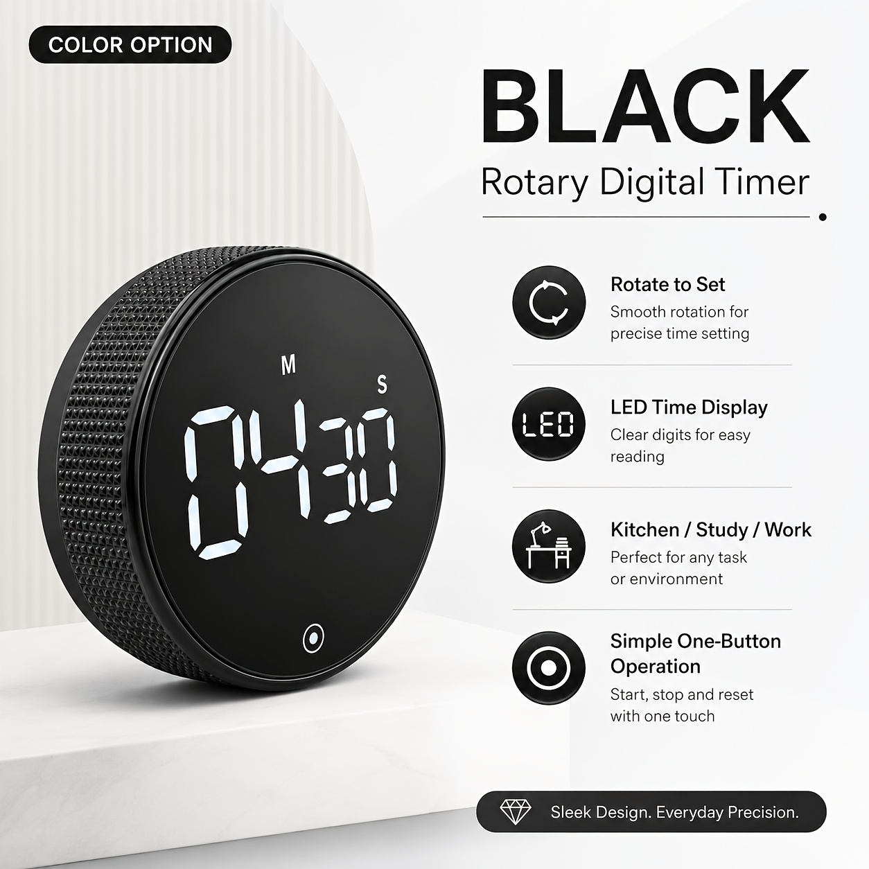TEMU Rotary Digital Kitchen Timer, Led Countdown Timer With One-twist Control, Loud Alarm, Large Display, Portable Time Reminder For Cooking Baking