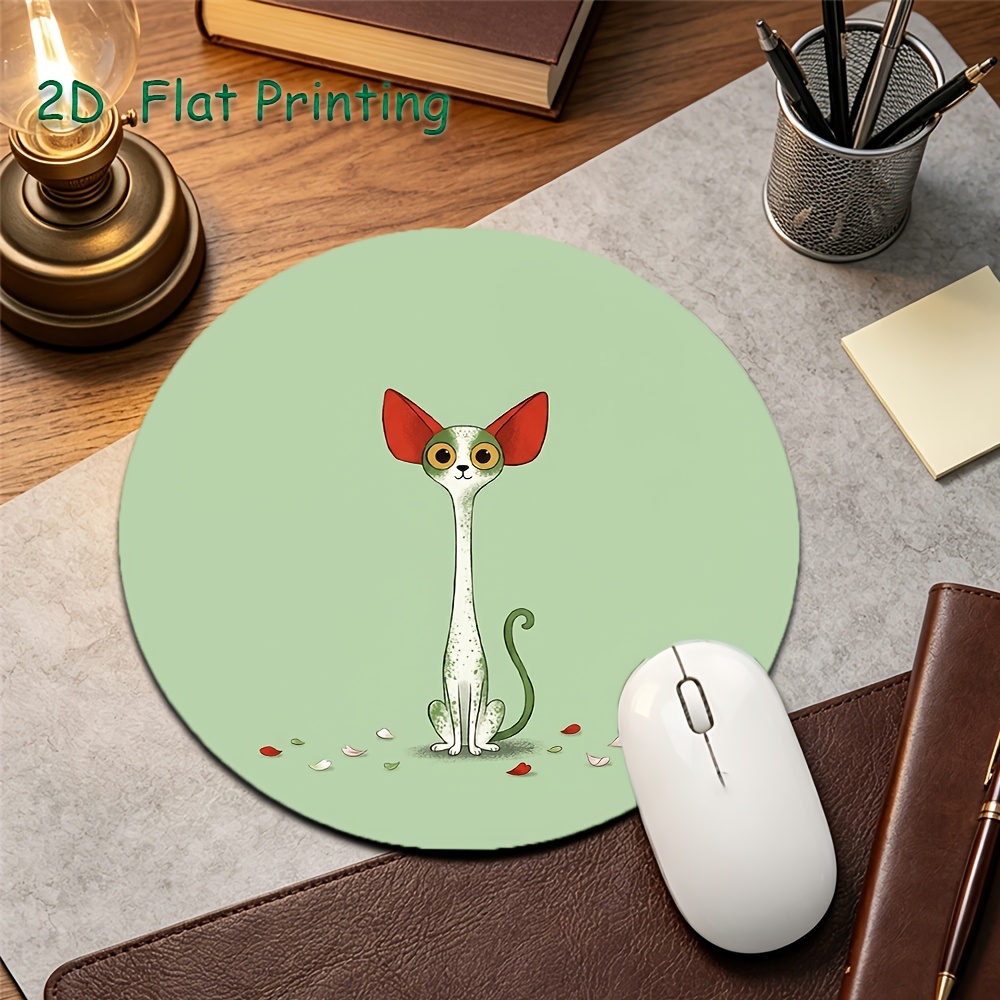 round mouse pad 1pc round mouse   green background   long cat   illustration printed mouse pad rubber non slip home office mat delicate printing table mat mouse pad fresh literary desktop ornament