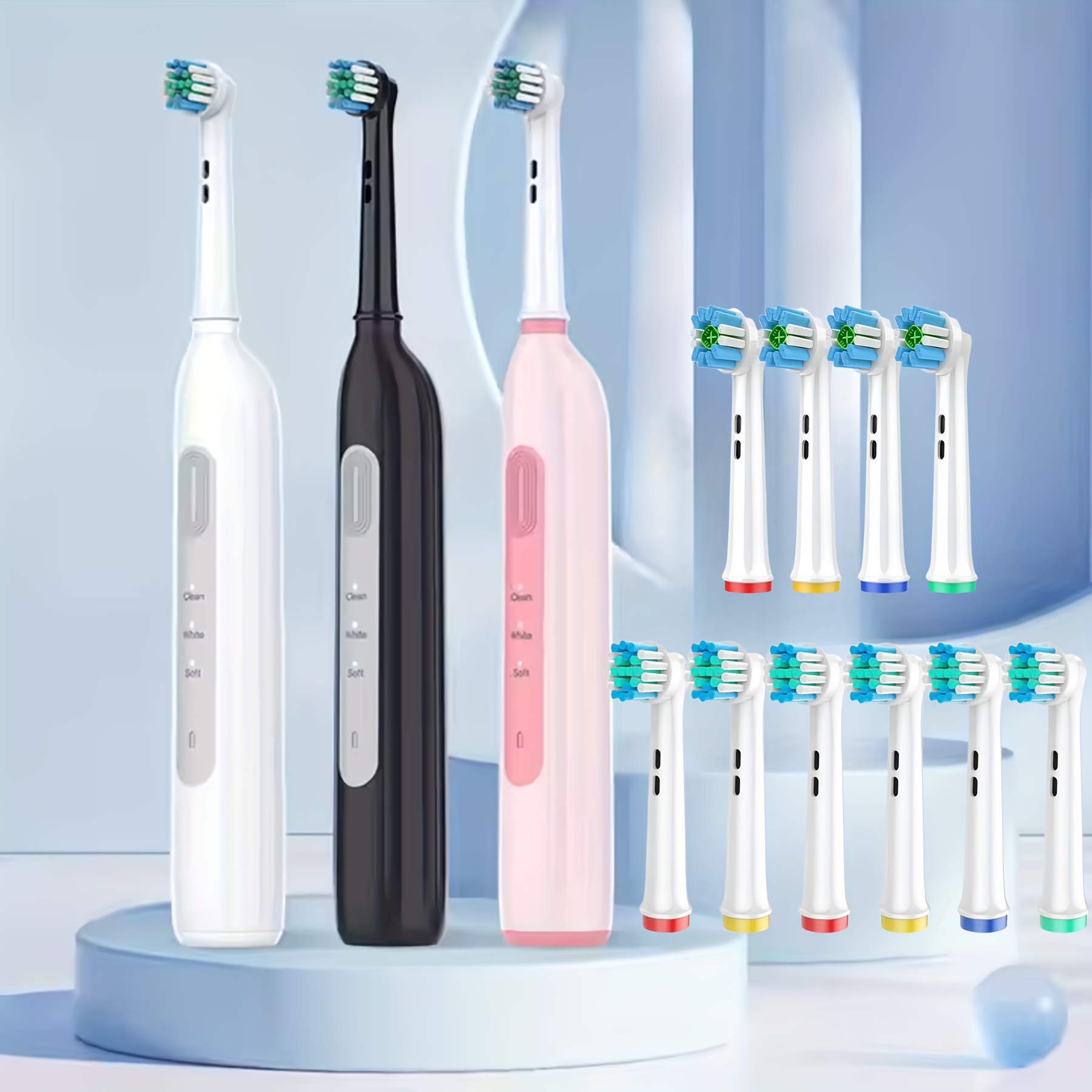 Powerful Rechargeable Electric Toothbrush- Compatible with Oral-B Brush Heads | Includes 10 Long-Lasting Replacement Heads | Ultra-Soft DuPont Bristles | 3 Cleaning Modes | USB-C Fast Charging | IPX7 Waterproof | Great Gift for Family or Travel