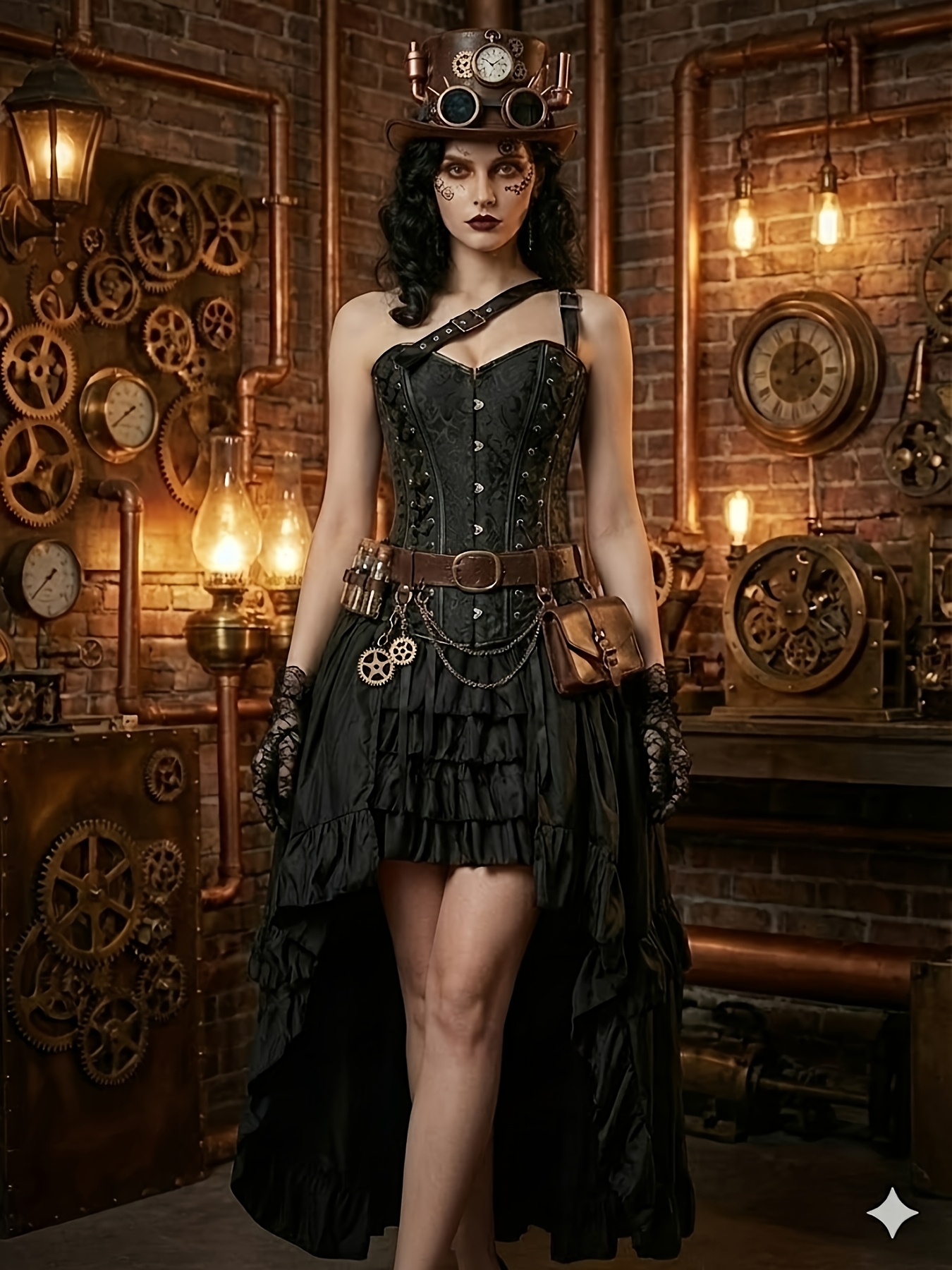 Fashion Gothic Steampunk Costume Ins Gothic A Line Dress For Women Vintage  Off Shoulder Lace Trim