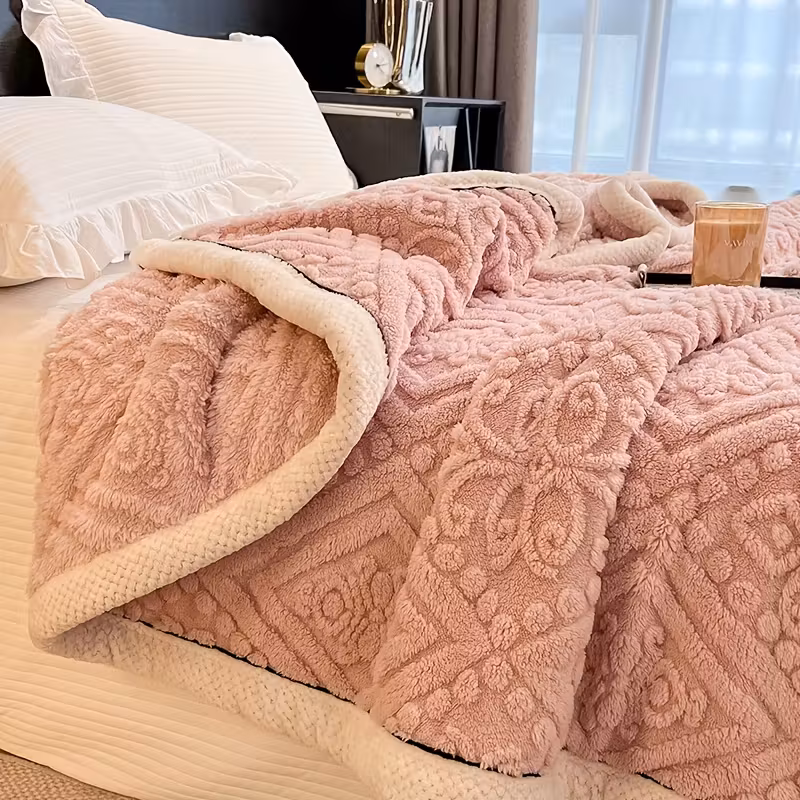 ultra soft thick flannel throw blanket cozy warm versatile for bed pink with tassels machine washable cozy blanket design puffy christmas gift style occasion theme Product details 0