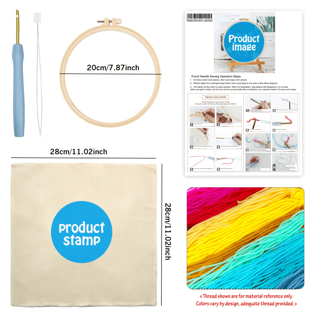 2D Adult Beginner Punch Needle Embroidery Kit with Floral Theme