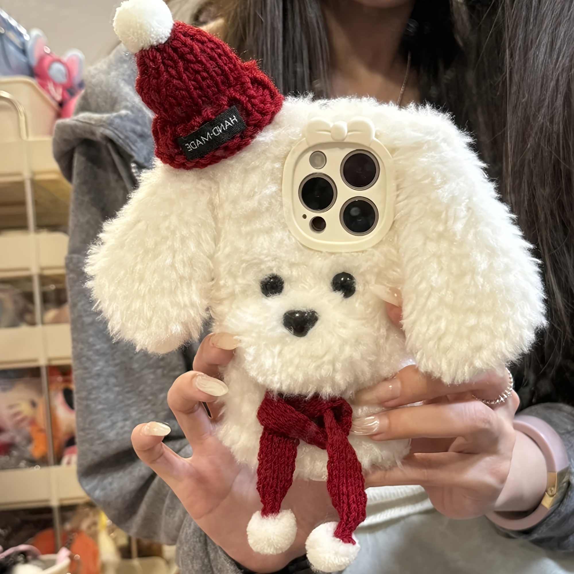 

[1pc 3d Dog Phone ] And - Knitted Hat Dog Phone Suitable For