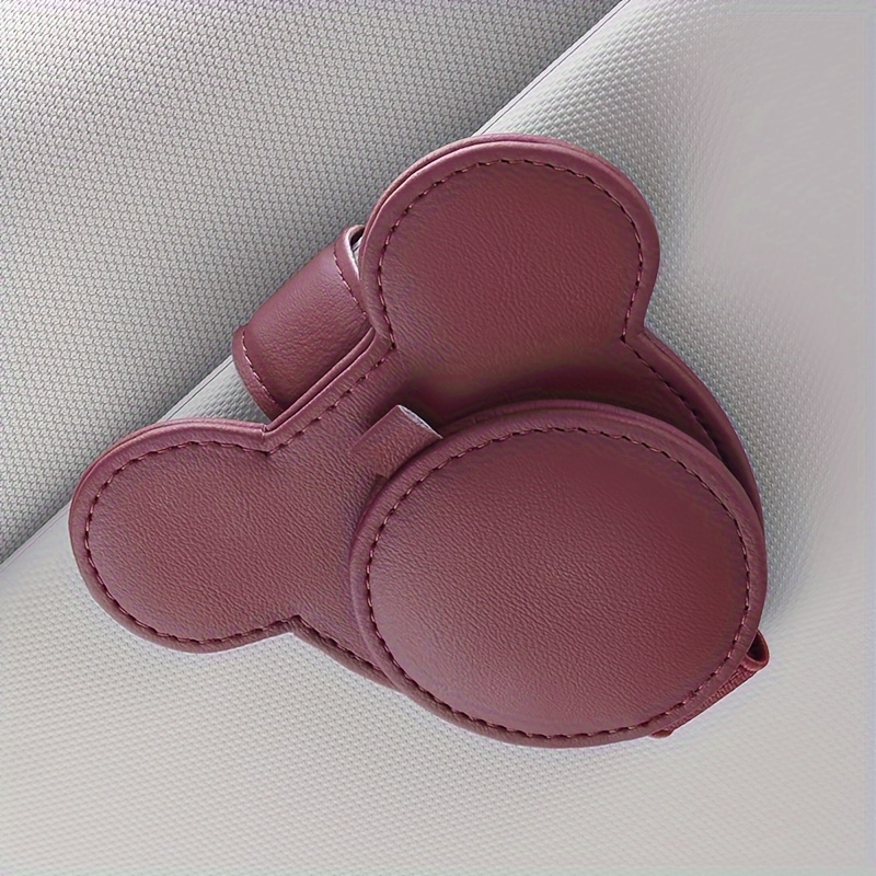 

1pc Burgundy Leather Fashion Glasses Holder For Car Sun Visor - Card And Ticket Organizer Clip, Interior Accessory, Sun Visor For Car