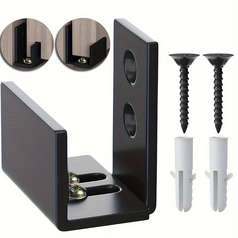 Adjustable U-shaped Sliding Barn Door Bottom Guide - Commercial Door Hardware Sliding Door Hardware Flat Bottom Wall-mounted System With Screws And Washers For Doors And Cabinets - Black