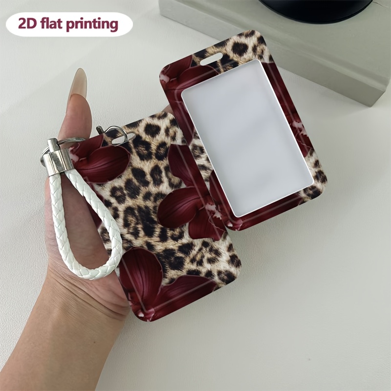 TEMU 2d Leopard Bloom Plastic Id Badge Holder Transparent Window Sliding Design Protective Case Ideal For Students, Campus Cards, Metro Passes, And