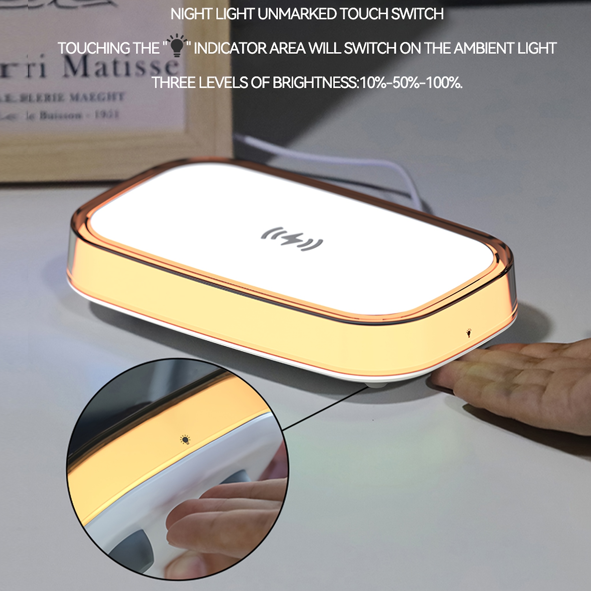 A 15W Wireless Charger with Ambient Touch Dimming, a Multifunctional Fast Charging Station Suitable for Huawei And Apple Devices, Wireless Charging for Headphones, Desktop Lighting, Essential for Professionals in Offices And Bedrooms