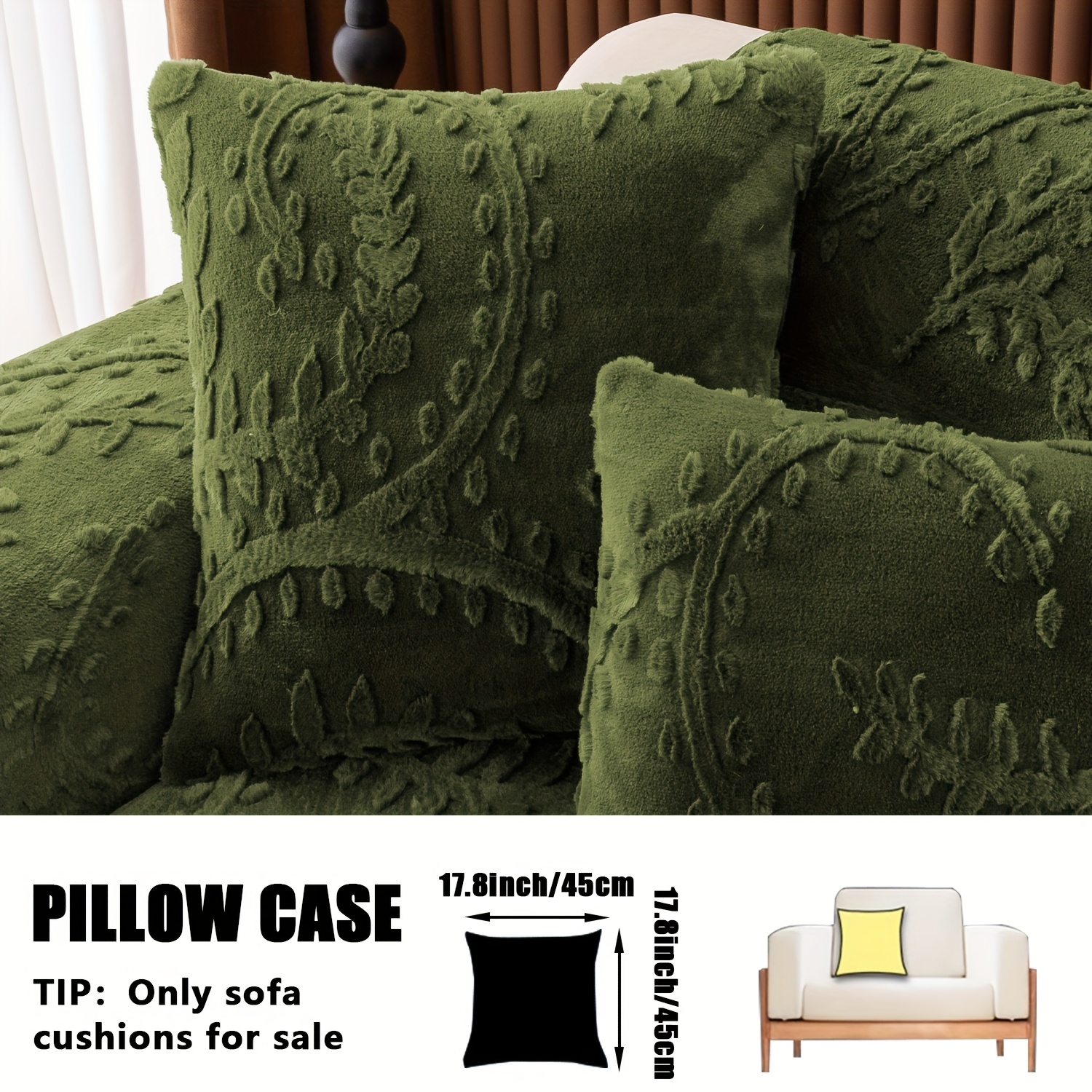TEMU [warm And Thickened]1pcs Thick Faux Rabbit Winter Warm Sofa Cover - Elegant Beige With Floral & Leaf Patterns, Pet-friendly, Non-slip, Machine