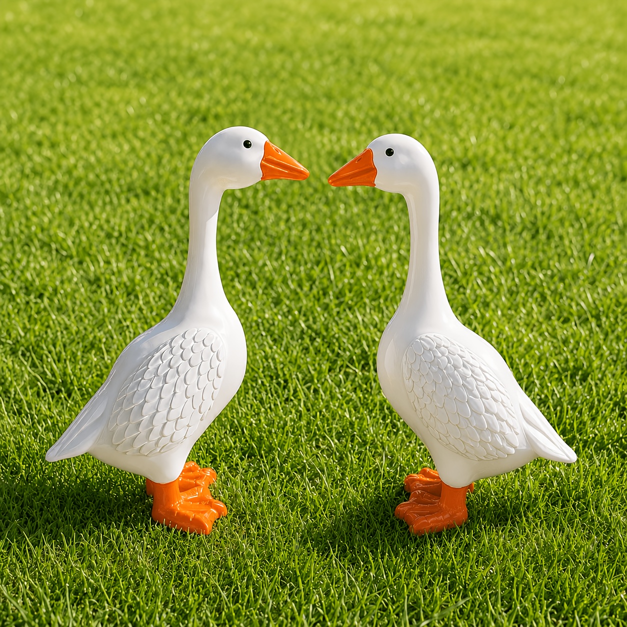 TEMU 2pcs Porch Goose Statues For Seasonal Outfit Display, Resin Garden Goose Figurines For Yard Lawn Patio Farmhouse Outdoor Decor