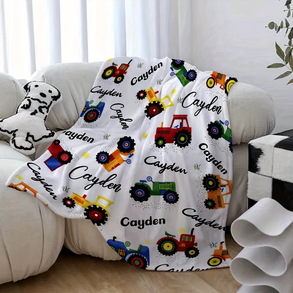 

Custom Name Fun Farm Tractor Flannel Throw Blanket - , For Couch, Bed, Office & Travel - Perfect Birthday Or Holiday Gift,