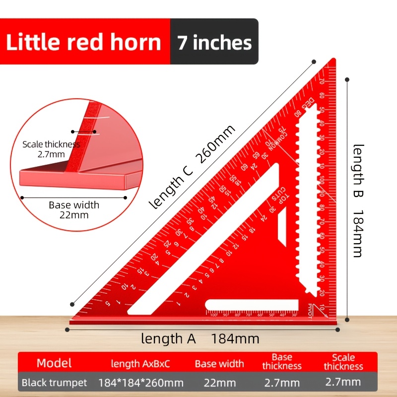 Image of High-precision Aluminum Alloy Triangle Ruler, Multi-functional Right Angle Ruler, 45-degree Angle Ruler, For High-precision Woodworking And Renovation