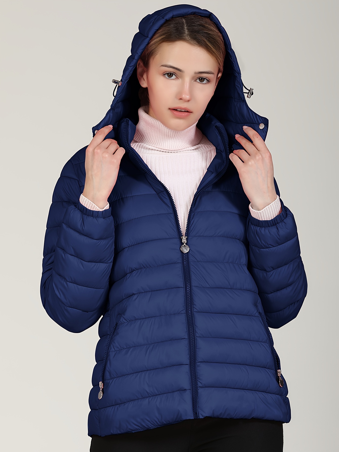 Zip Hoodie Puffy Coat Casual Thermal Long Sleeve Coat Fall - Temu