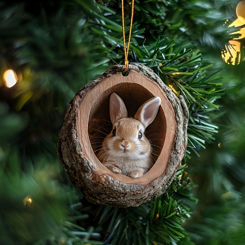 

Acrylic Bunny In - 2d Christmas Ornament, Flexible Rabbit Design For Holiday Decor, Christmas Tree Hanging