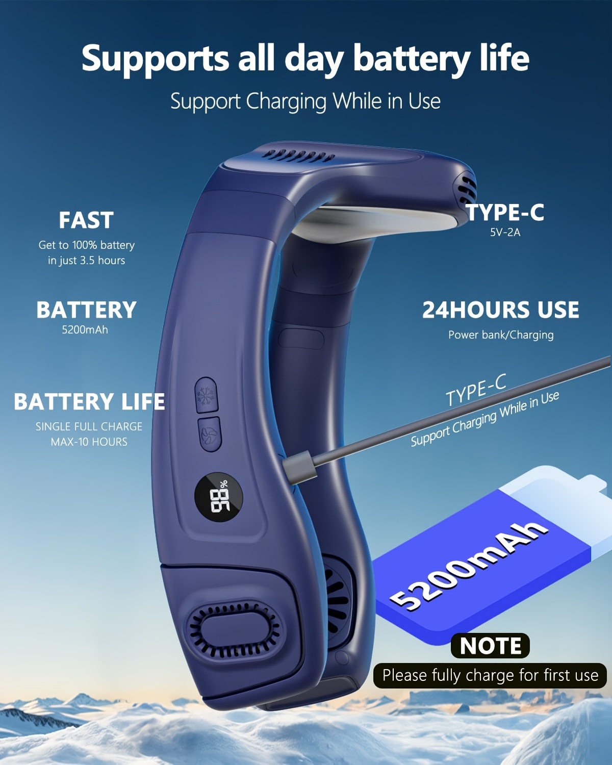 ネッククーラー 5200mAh 最大10時間稼働 アップグレード版 5200mah ネックエア ン 超軽量ポータブル充電
