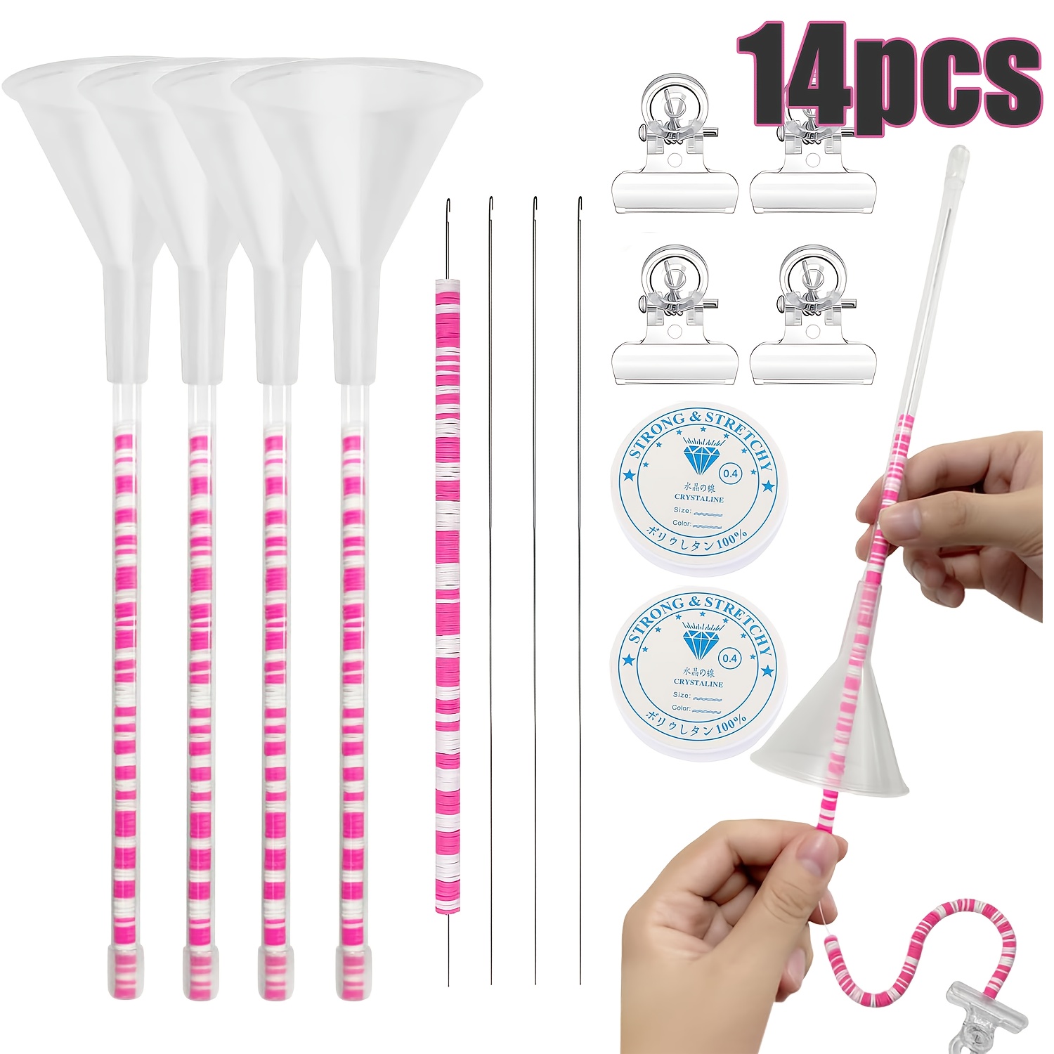 

Clay Beads Bracelet Making Kit, 14pcs Beading Funnel Bead Bracelet Kit For Jewelry Making Clay Beads Bracelets And Nacklaces Making With Beading Funnel, Beading Needles, Clip, Beading Thread