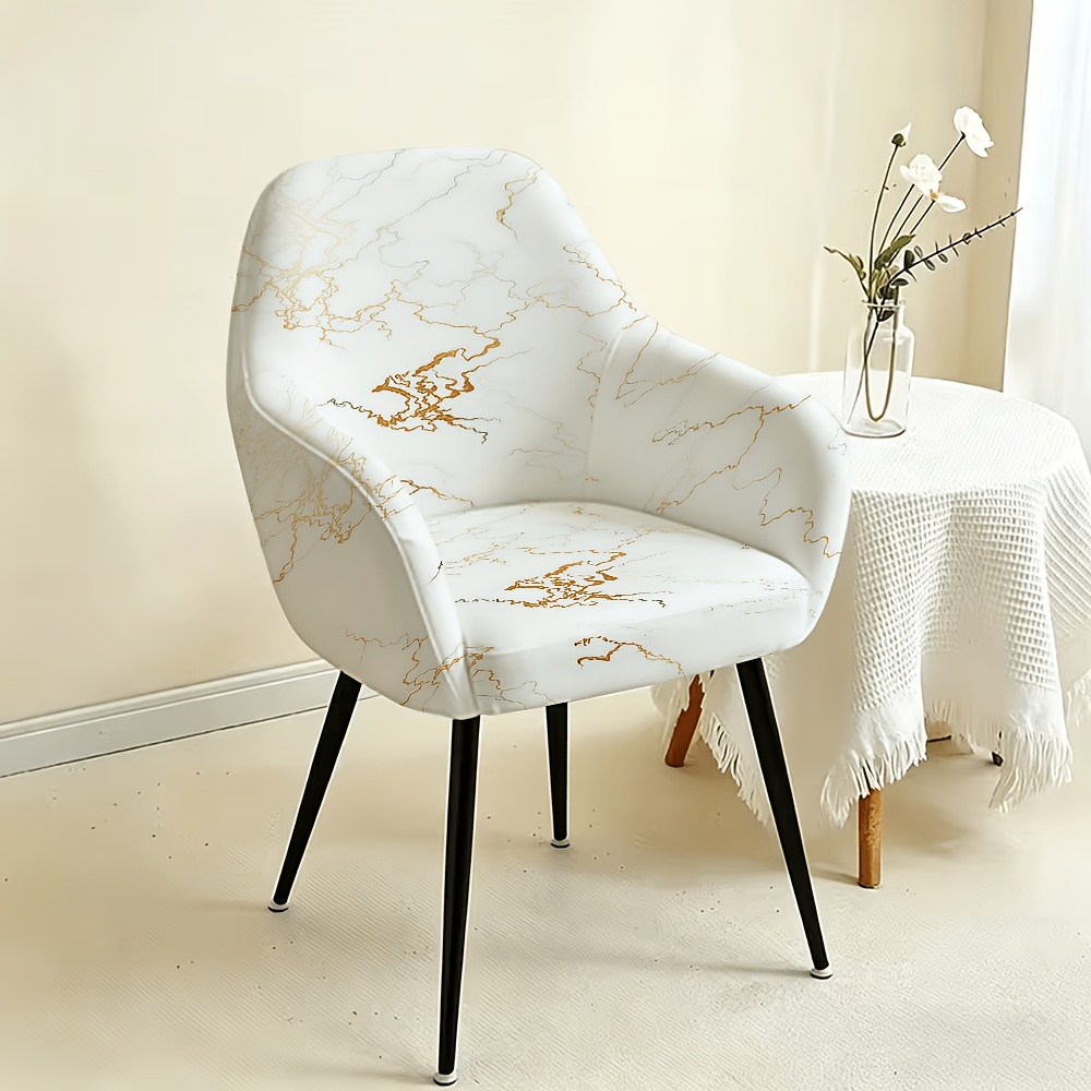 TEMU 1 Set Stijl Schouderleuning Stoelhoes, Witte Basis met Gouden Textuur Abstracte Lijnpatroon 2D Plat, Gedrukte Elastische Stof Verwijderbare en