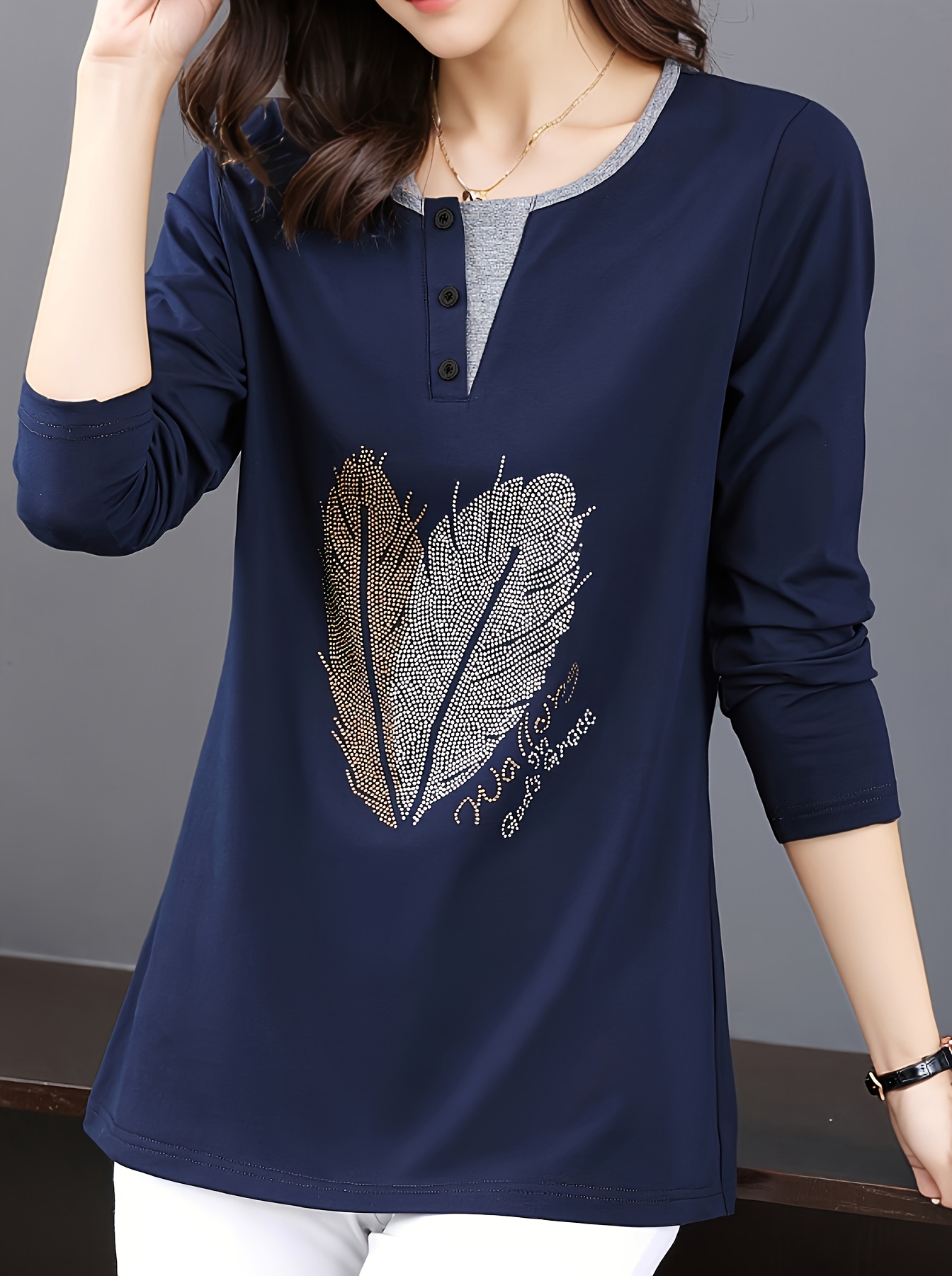 Mom's Autumn Base Layer Shirt for Women, 2024 New Style, Women's Long Sleeve T-Shirt, Mid-Length Women's Top