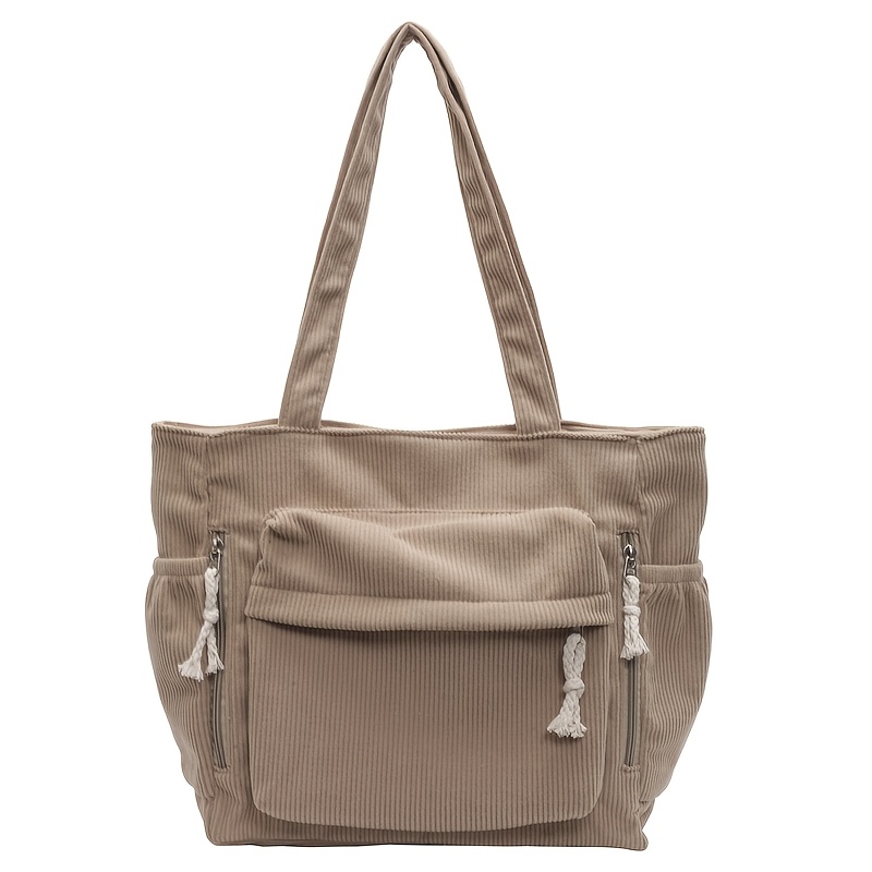 TEMU Sac à main en velours côtelé pour femmes, grand sac à bandoulière multi-poches, sac à main léger pour les quotidiens, organisateur de bagages ,