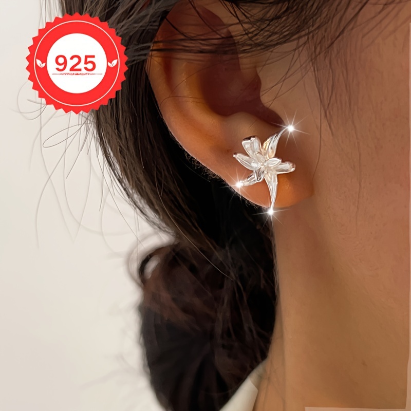 Iris Flower Timeless Gift Earrings S925 Sterling Silver Stud Earrings