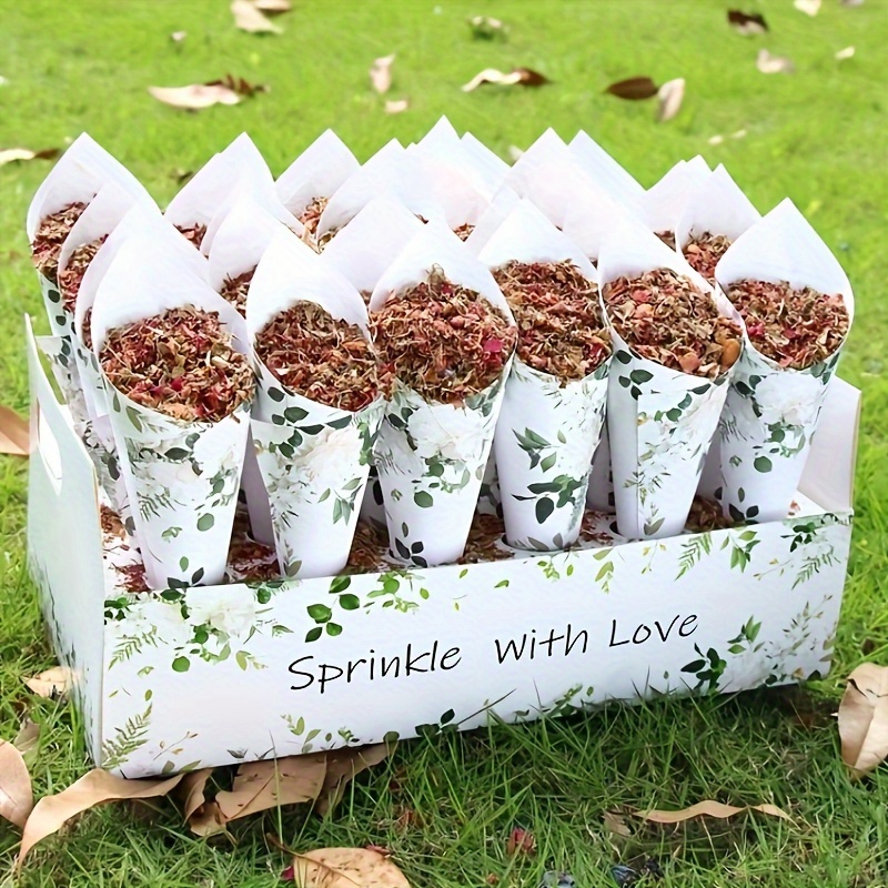 

Rustic Romance Green Leaves Wedding Confetti Cones Set, Elegant Decorative Holder Box For Candy & Food, Ideal For Mother's Day, Graduation Parties & Summer Events - No Battery Required