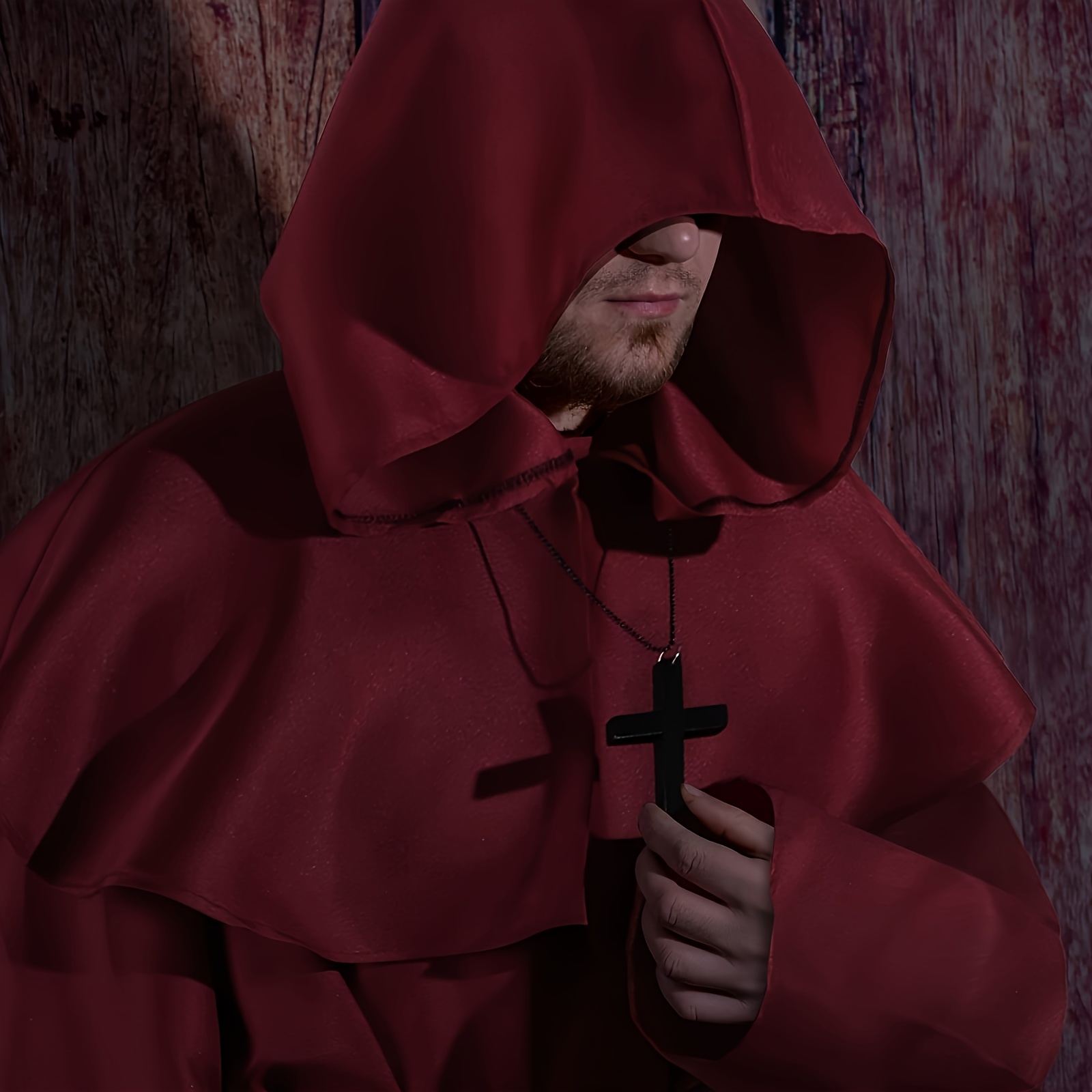 Cape Robe avec Capuche Devil Costume de Cosplay d'Halloween pour Carnaval Mascarade Noir G