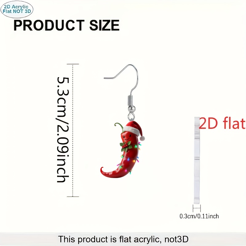 Cute Red Chili Pepper Acrylic Dangle Earrings, Perfect Gift