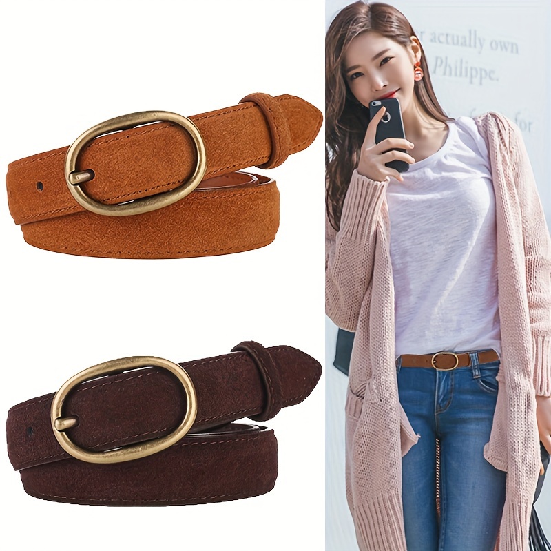 

Ceinture en Cuir pour Femme avec Boucle en Métal Doré - Design Élégant à Couches en Cuir de Vache pour Jeans, Tenue Décontractée & Casual, Marron