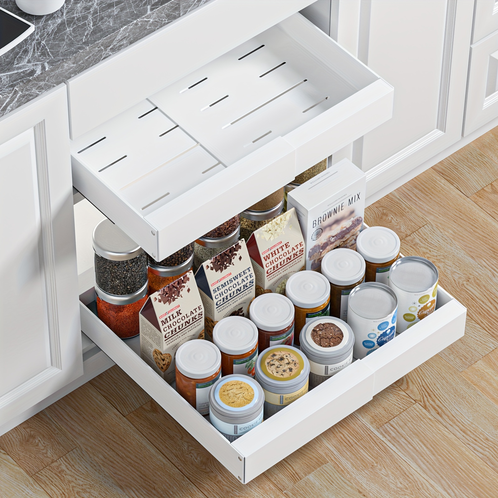 

Pull Out Cabonet Organizer, Slide Out Drawers For Cabinets, Expandable (11.8"-18.1")w, 16.9"d, Fixed With Adhesive Nano Film