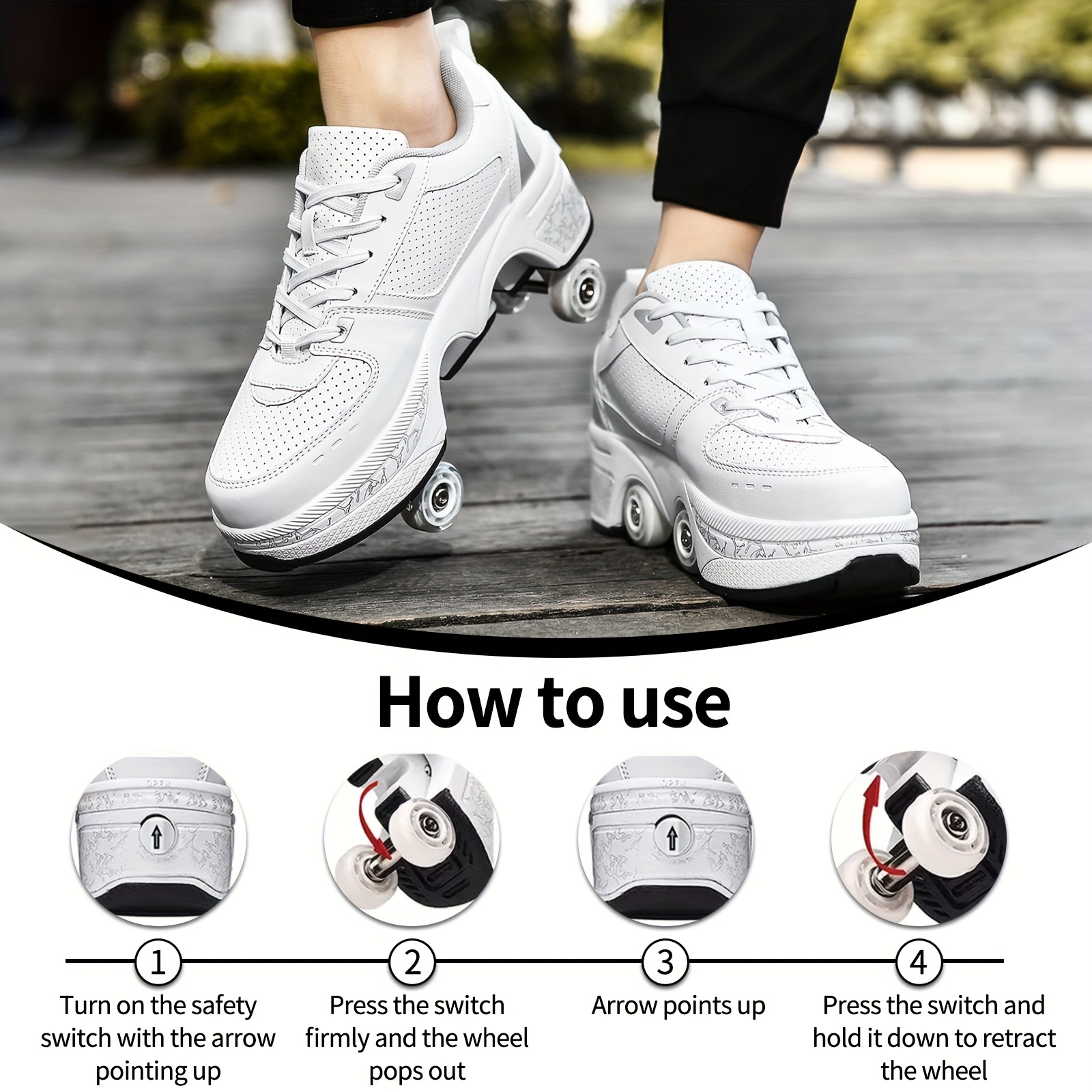 Chaussures de patins à roulettes déformables pour adultes, patins à  roulettes rétractables chaussures de sport à double rangée avec roues, cha