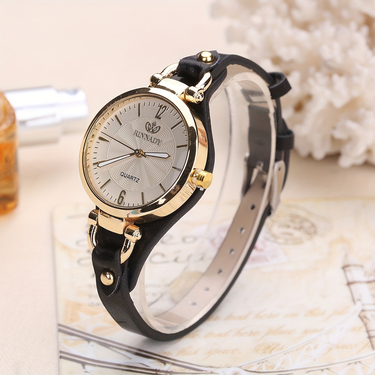 Wal-Joy Women's Elegant Minimalist Quartz Watch with White Dial, Golden-Tone Markers & Light Brown Faux Leather Strap - Casual Chic Casual Attire, Stylish Wristwatch | Sleek Round Case | Clear Numeral Markers