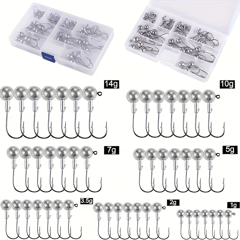 49pcs/box Lead Head Hook Set Premium Fish Hooks 1g 2g 3.5g 5g 7g 10g 14g Hook Tips With Barbs