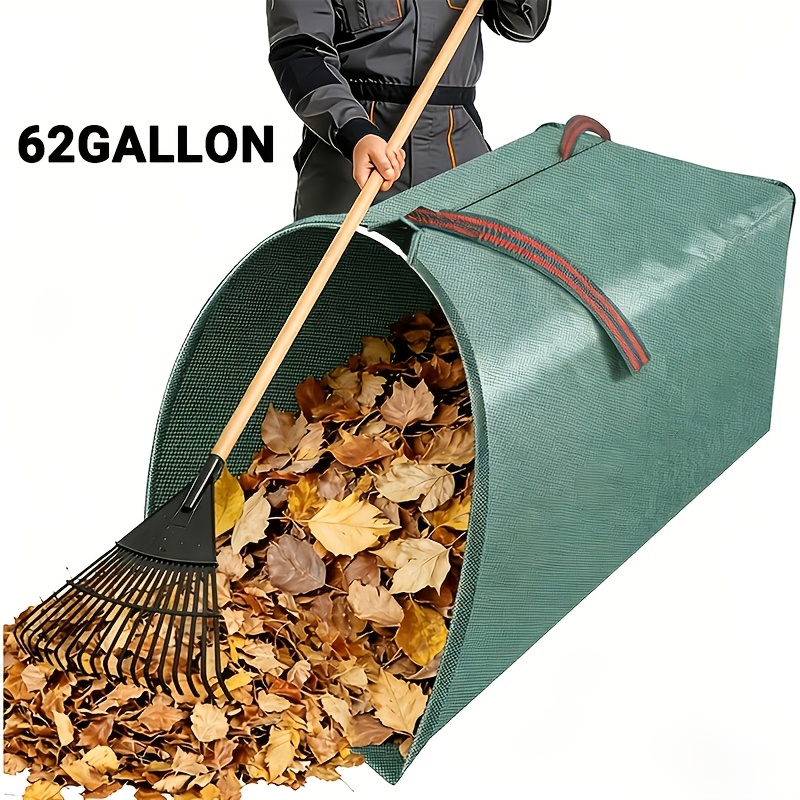 TEMU Recolector de hojas grande multifuncional de 62 galones, se puede usar en posición vertical o , bolsas para césped y hojas estilo recogedor,