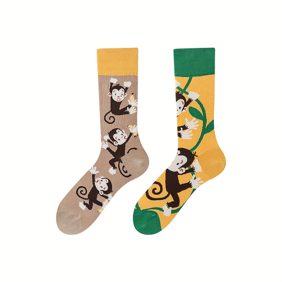 

Cartoon Monkey Socks, Cute & Trendy Ab Style Mid Tube Socks, Women's Stockings & Hosiery