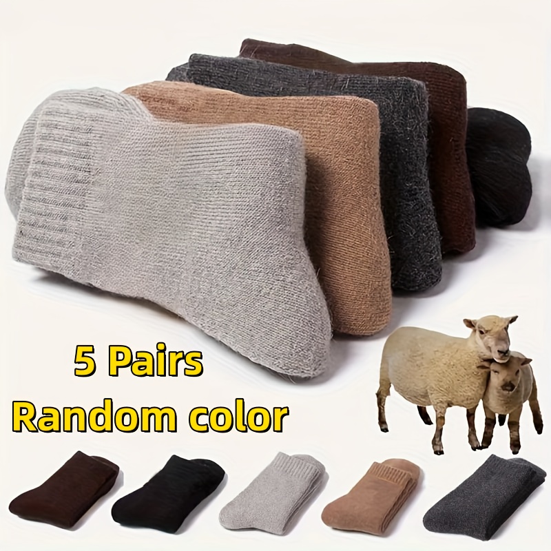 Image of 3/5 Pairs Random Color Of Winter Thickened Wool Socks, Solid Color Casual Warm Socks, Suitable For Men And Women