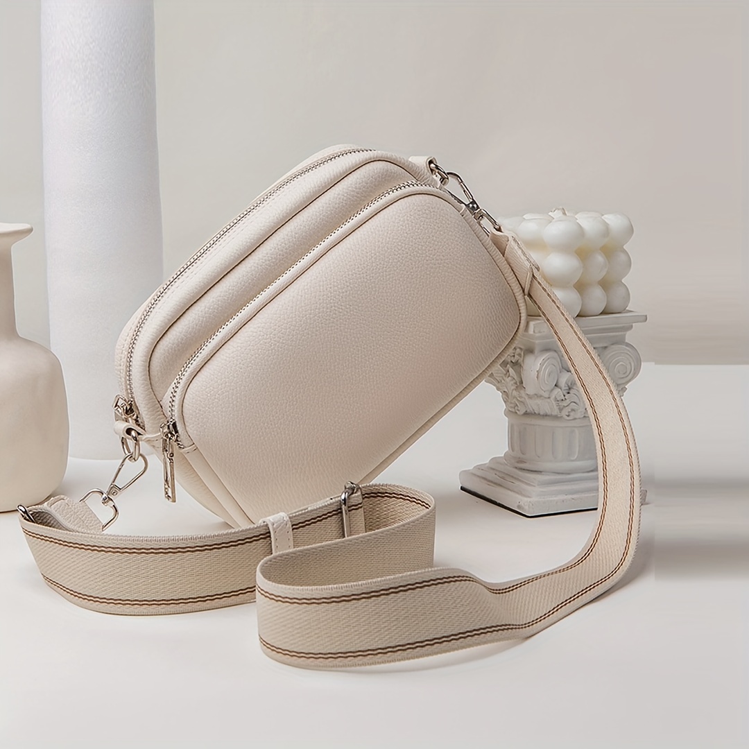 Baguette Lychee Texture Square Bag Women's Casual Fashion Small Bag Comfortable Woven Style Wide Shoulder Strap Small Bag New Versatile Single Shoulder Crossbody Bag