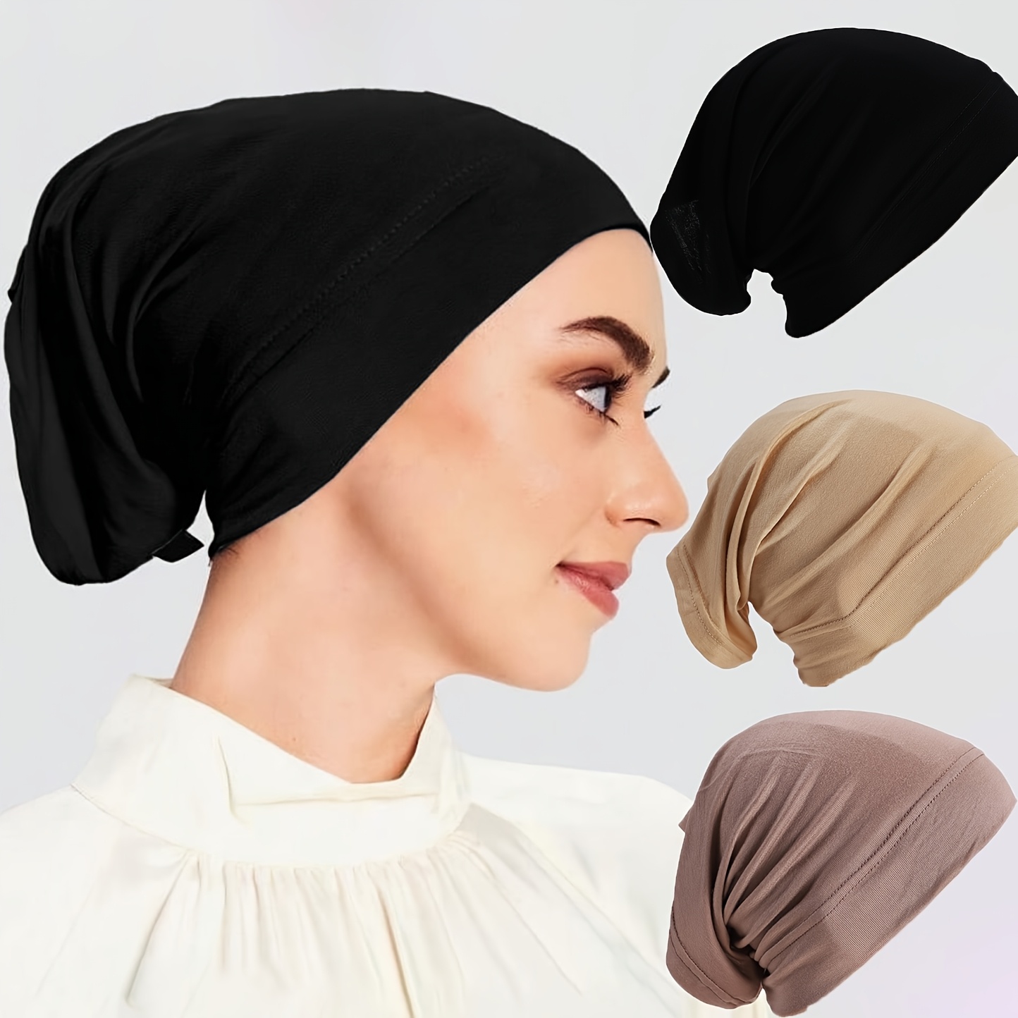 TEMU 3 pezzi/Set Cuffie base da donna, basic, , hijab musulmano, modal, per la celebrazione del Ramadan e