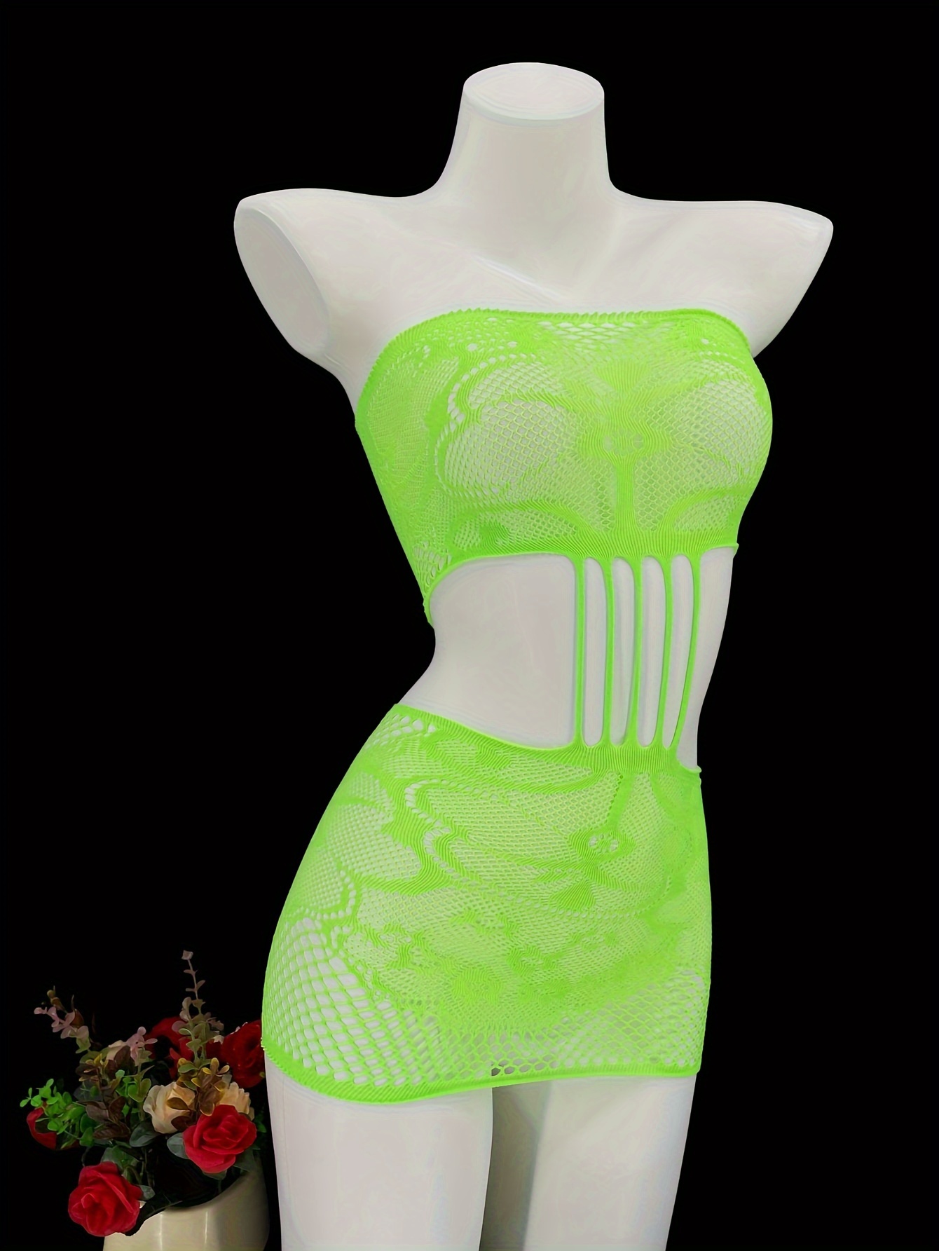 knee length dresses for ladies Baddie Warning Fishnet Mini Dress – MAUVSTUDIO® main image 1