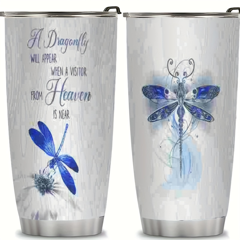 

20oz Stainless Steel With Dragonfly Design, Insulated, Rust-proof, Detachable Lid, 304 Stainless Steel, Ideal Gift For