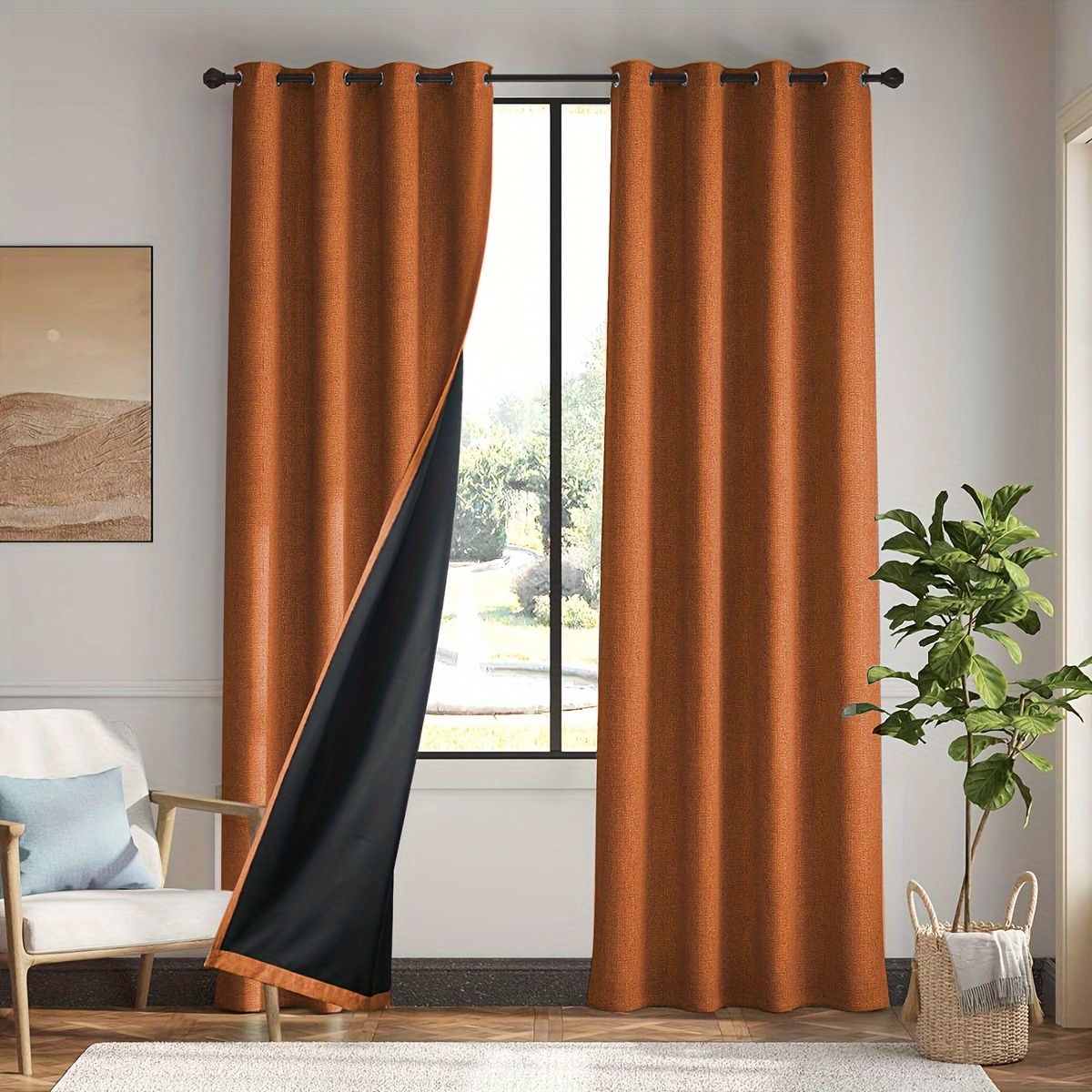 1pc of Solid Orange - Blackout Curtain for Bedroom And Living Room Home  Decoration, Rod *., image size:1200x1200