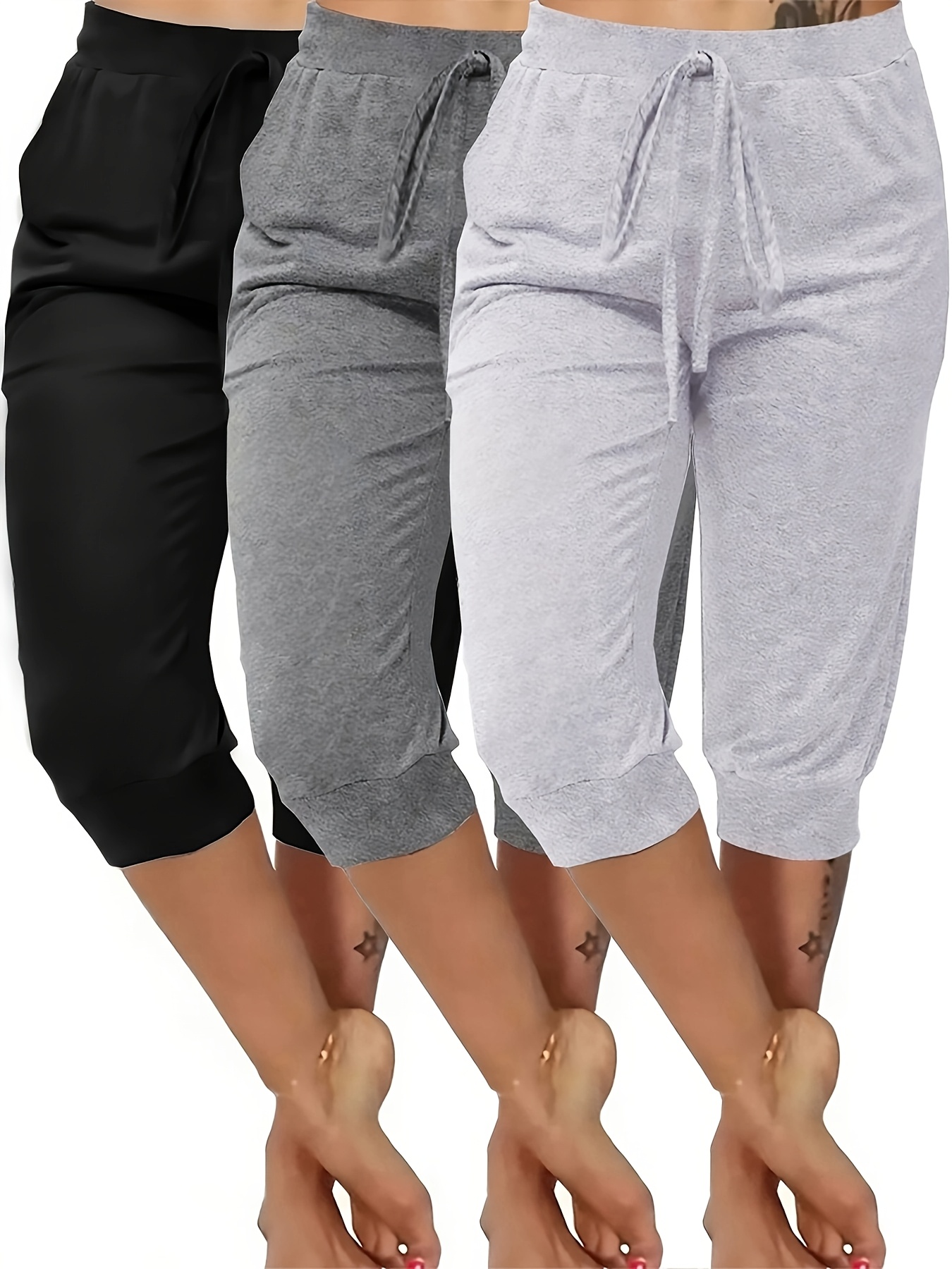 3 strip casual capri pants set with bow comfortable and wearable home pants