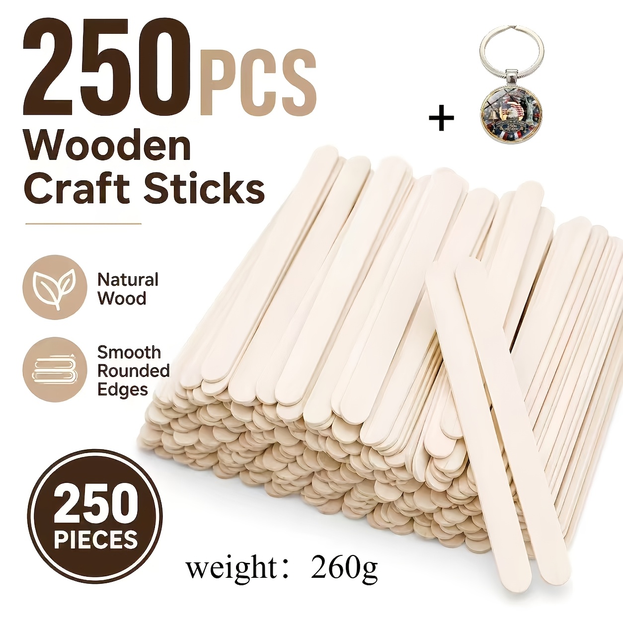 TEMU 250pcs Natural Wooden Craft Sticks, Smooth Rounded .41 Inches Popsicle Sticks, Ice Pop Treat Sticks, Diy Model Making Material, Ice Cream & Art