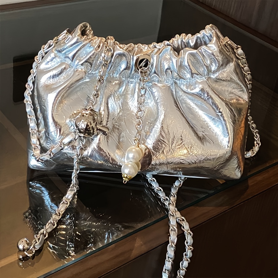 Shoulder Bag Silver Dress Handbags Womens Metallic Silvery