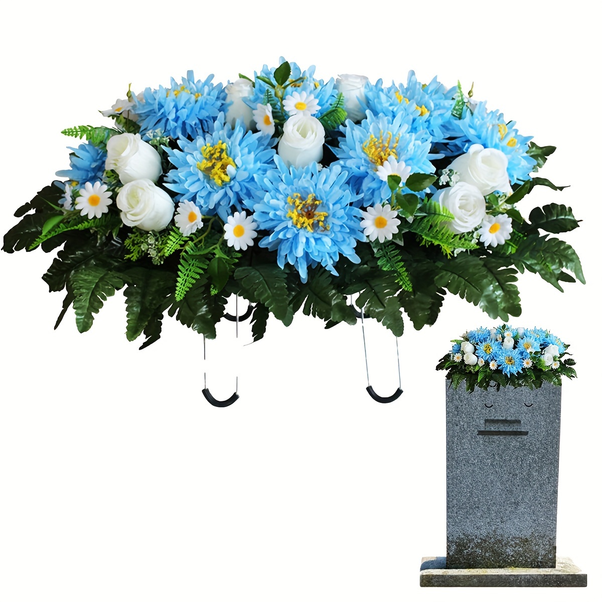 

Everlasting Chrysanthemum Cemetery Flowers - Weather-resistant, No-maintenance Outdoor Grave Decorations With Secure Headstone Saddle